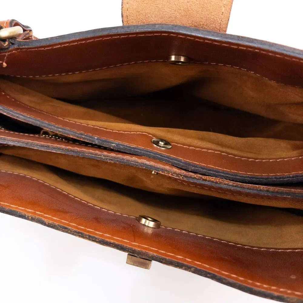 Patricia Nash Embossed Leather Satchel in Cognac Brown with Gold Accents